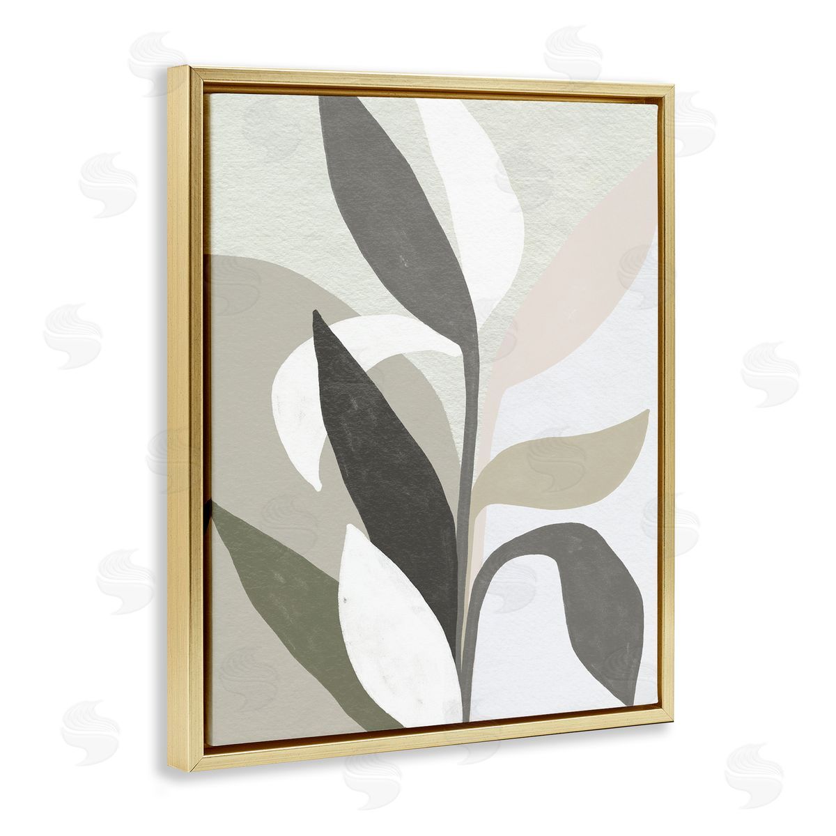 Soft Modern Organic Leaves Gold Floating Frame Canvas Wall Art, Home Decor by June Erica Vess