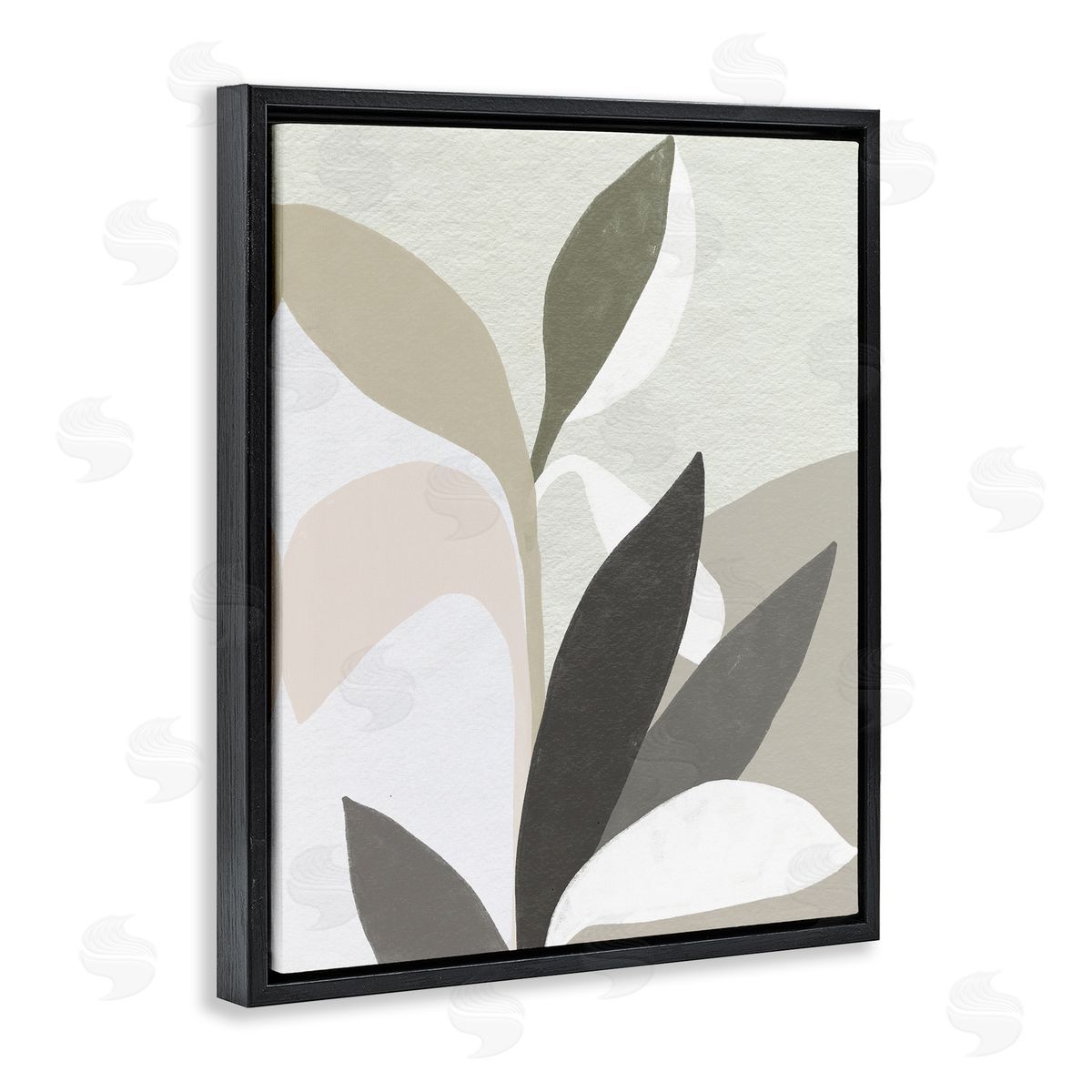 Organic Soft Leaf Shapes Black Floating Frame Canvas Wall Art, Home Decor by June Erica Vess