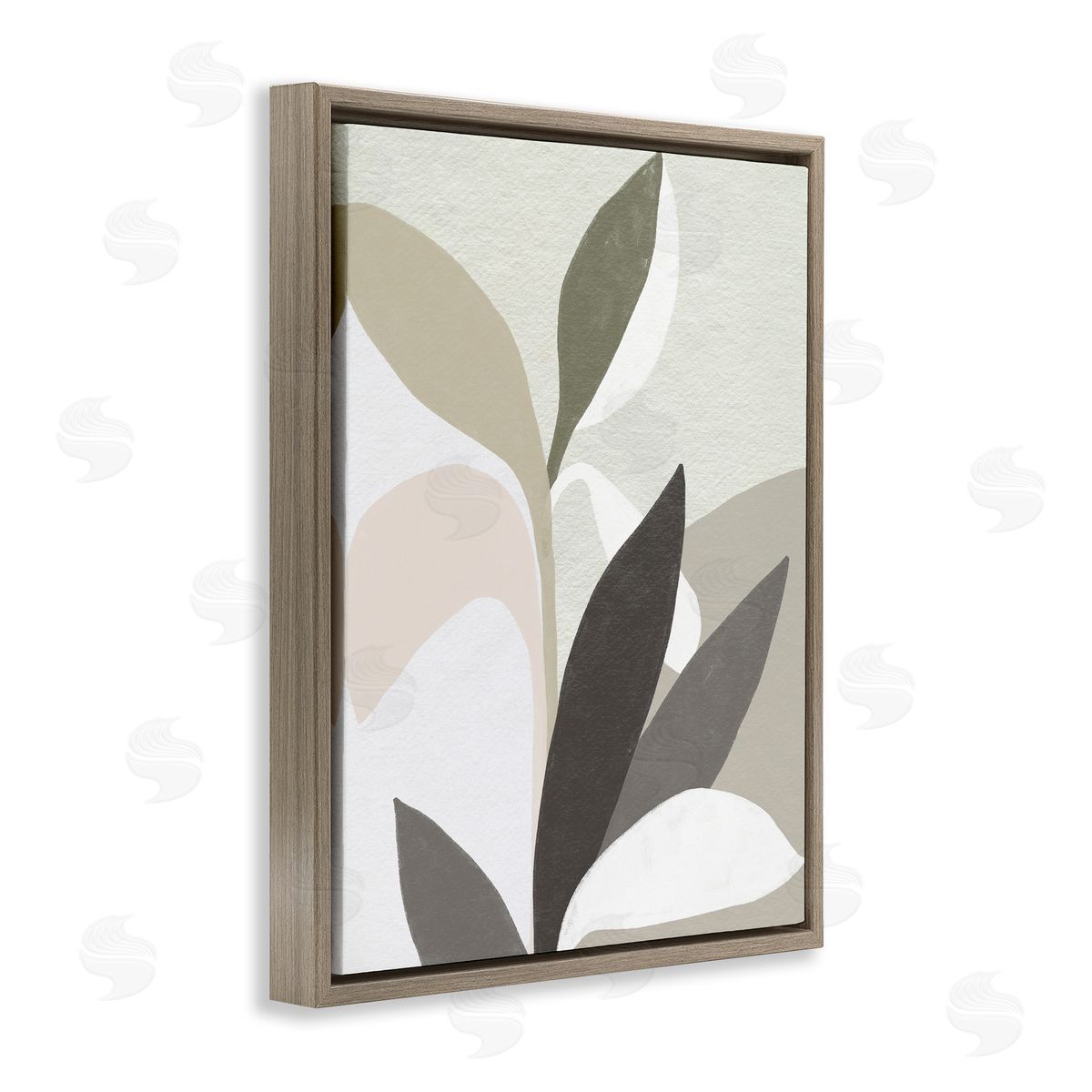 Organic Soft Leaf Shapes Brown Floating Frame Canvas Wall Art, Home Decor by June Erica Vess