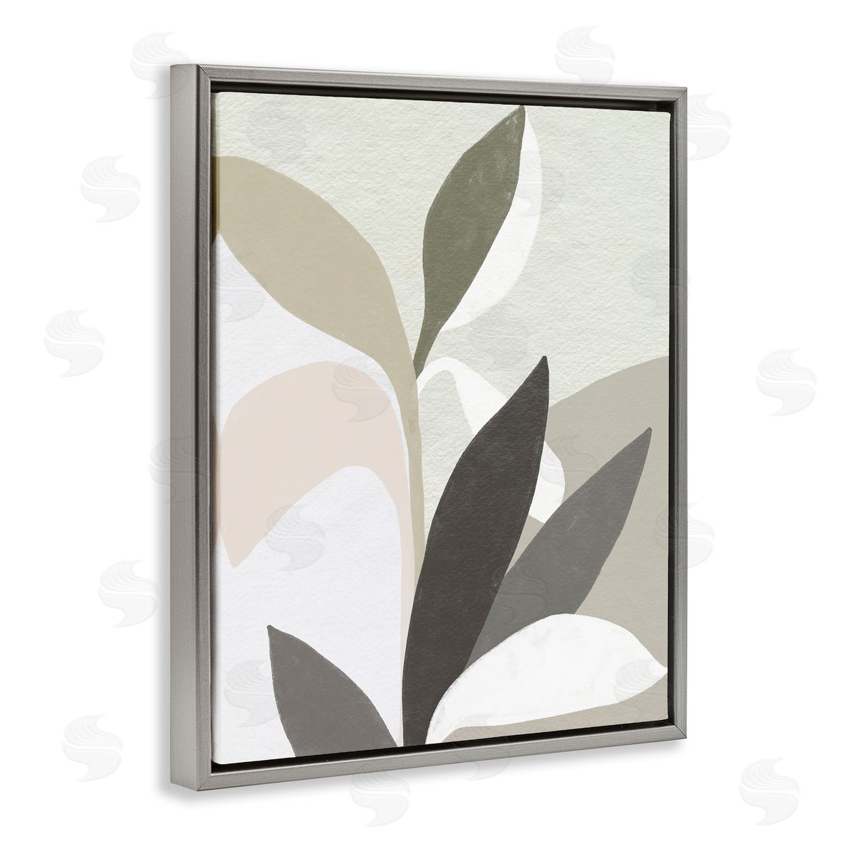 Organic Soft Leaf Shapes Grey Floating Frame Canvas Wall Art, Home Decor by June Erica Vess