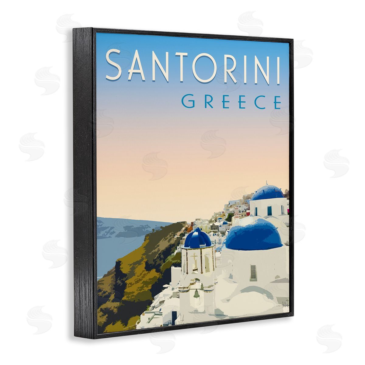 Vintage Santorini Cityscape Black Frame Print Wall Art, Home Decor by Victoria Barnes