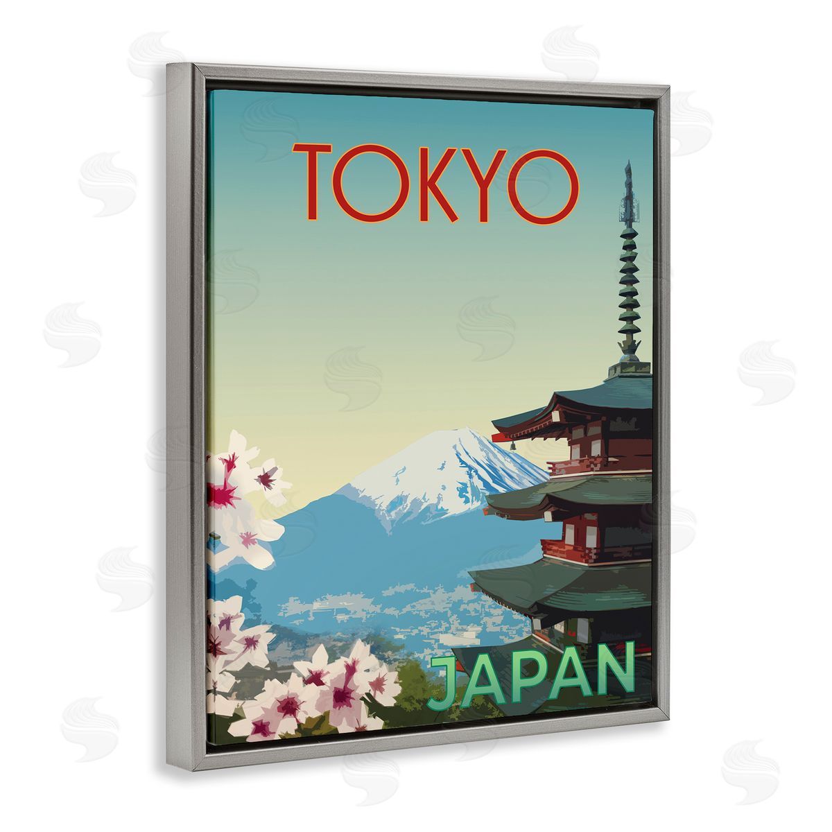 Vintage Tokyo Scenery Grey Floating Frame Canvas Wall Art, Home Decor by Victoria Barnes