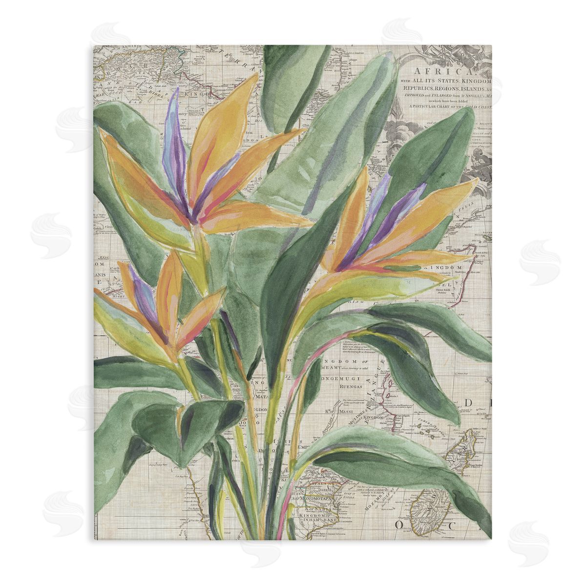 Bird of Paradise over Map Canvas Wall Art, Home Decor by June Erica Vess