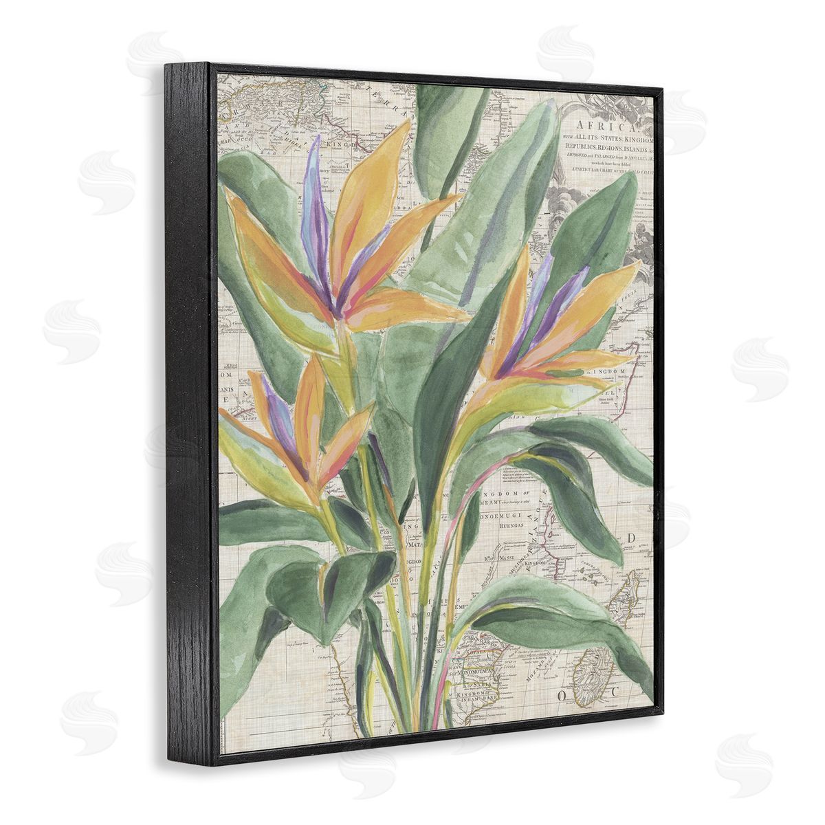 Bird of Paradise over Map Black Frame Print Wall Art, Home Decor by June Erica Vess