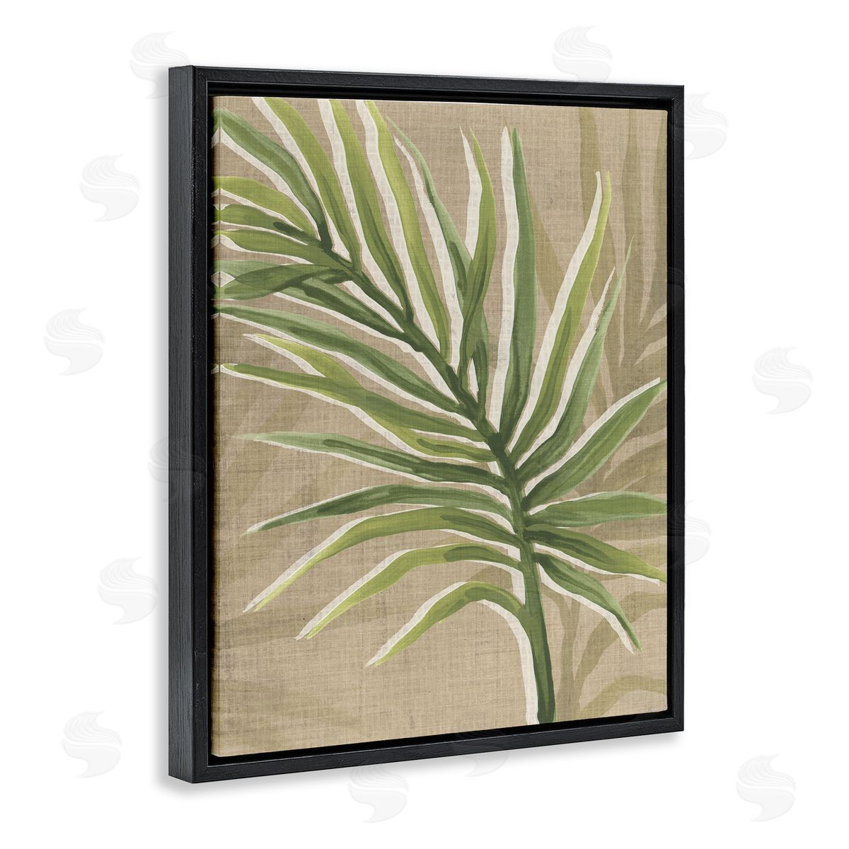 Natural Curved Palm Leaf Black Floating Frame Canvas Wall Art, Home Decor by June Erica Vess