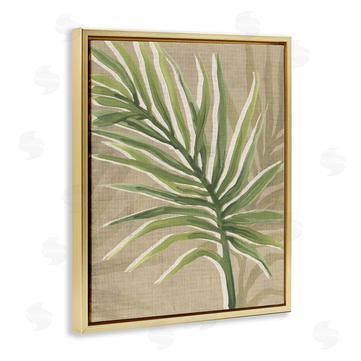 Natural Curved Palm Leaf Gold Floating Frame Canvas Wall Art, Home Decor by June Erica Vess