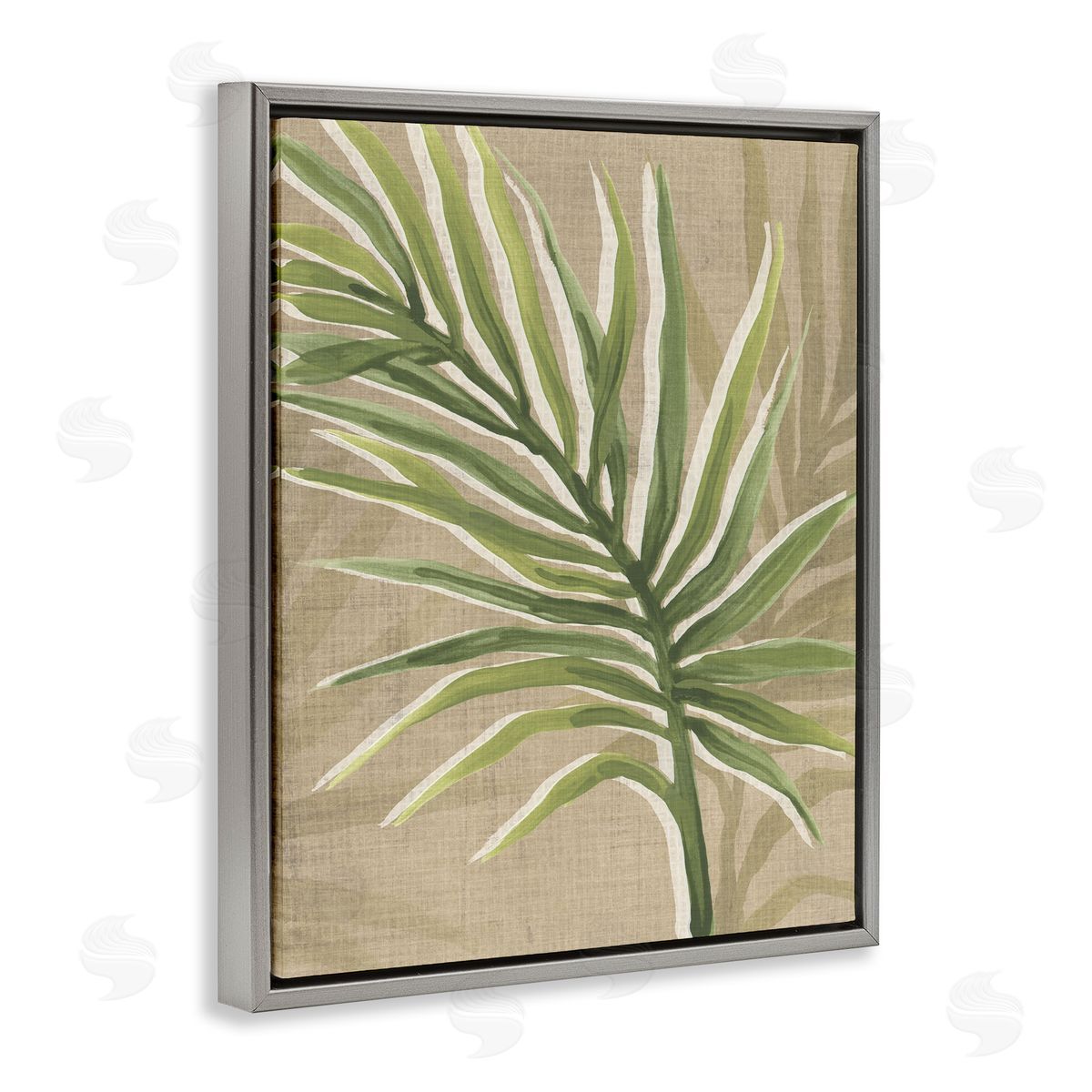 Natural Curved Palm Leaf Grey Floating Frame Canvas Wall Art, Home Decor by June Erica Vess