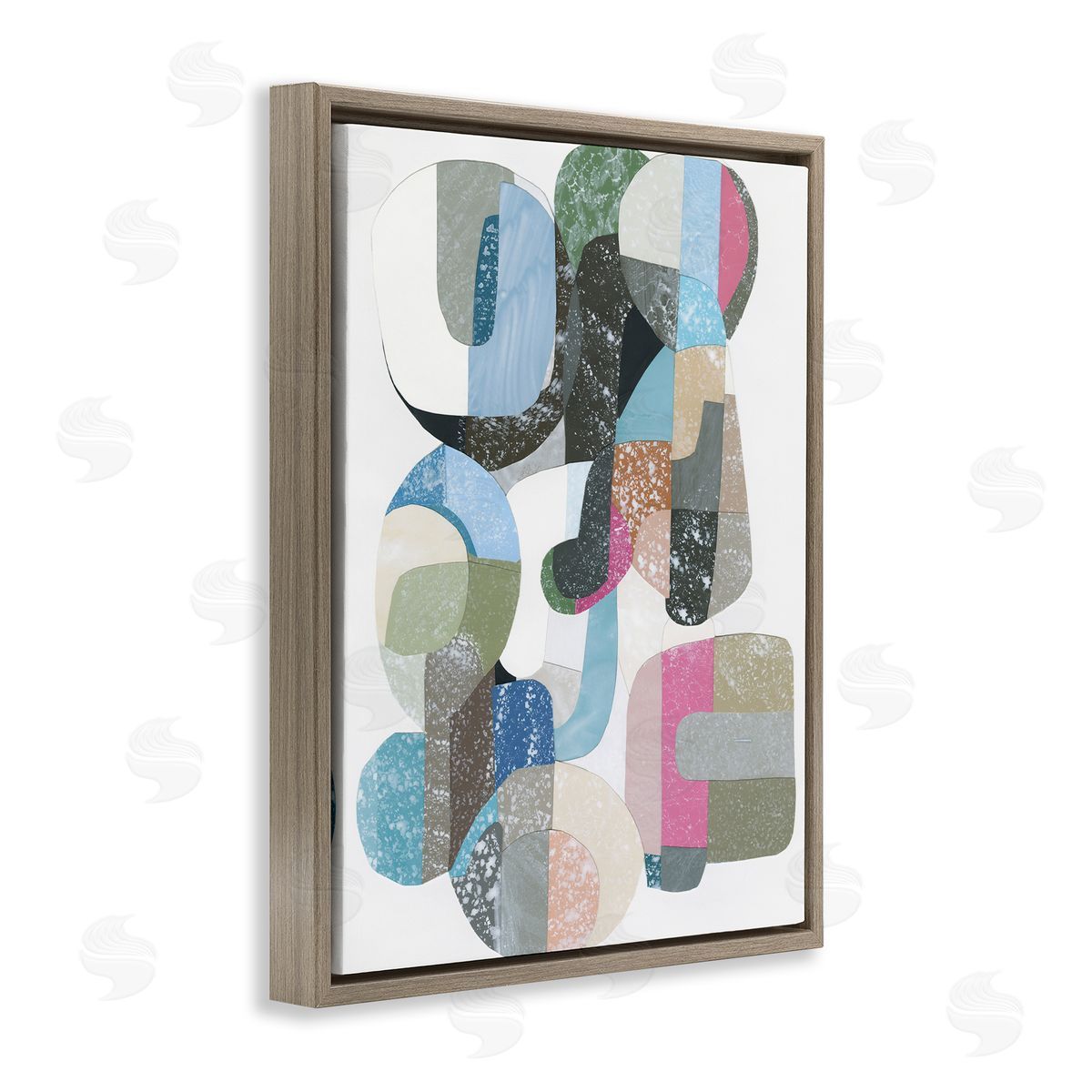Pastel Shapes Intertwined Brown Floating Frame Canvas Wall Art, Home Decor by Coco Good