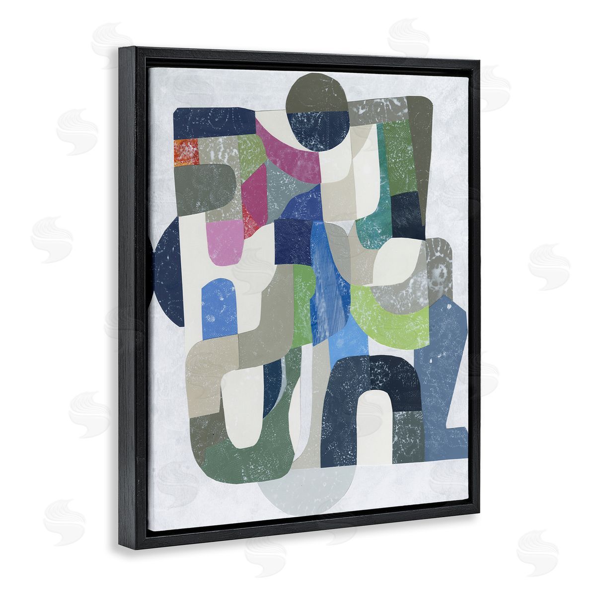 Retro Geometrics on Grey Black Floating Frame Canvas Wall Art, Home Decor by Coco Good