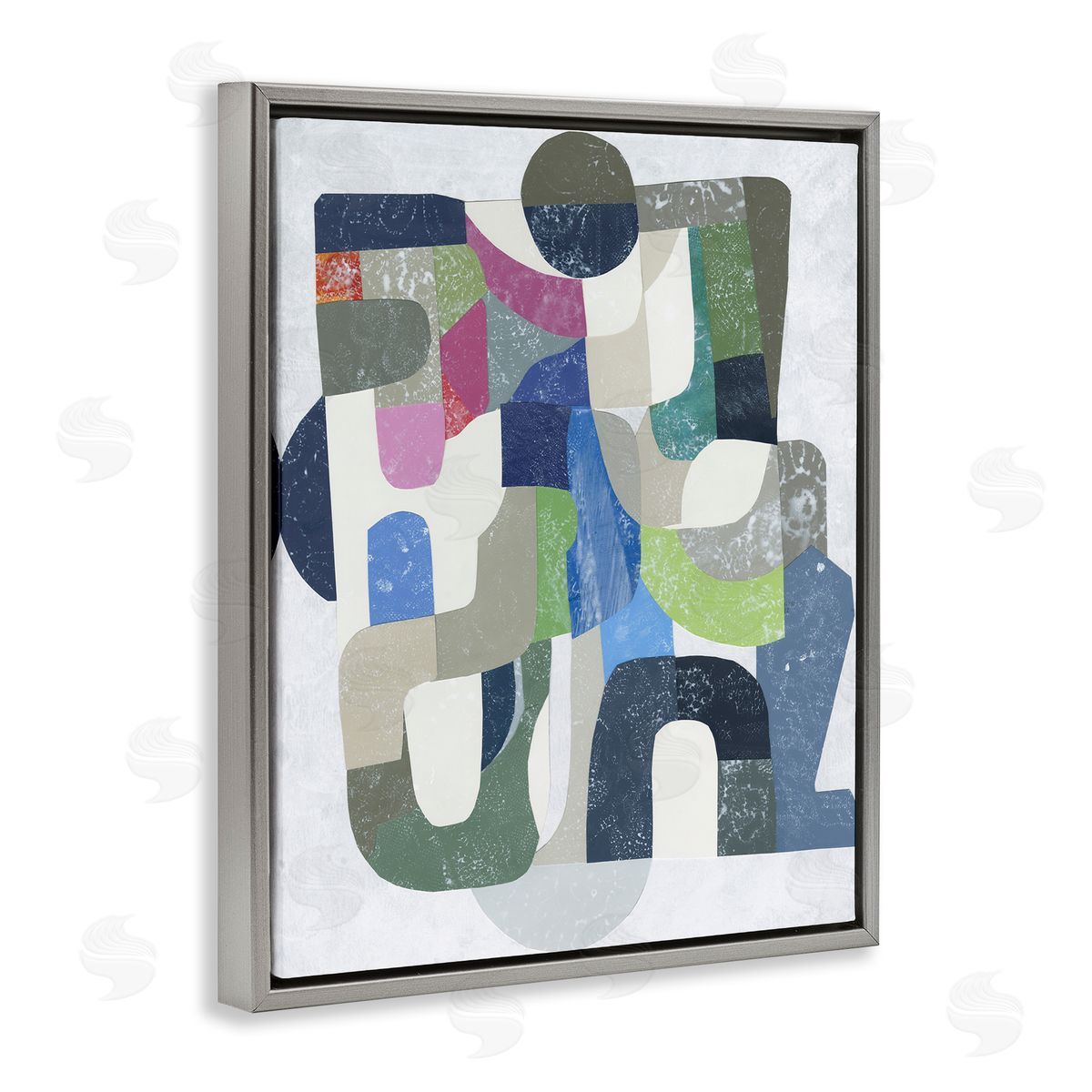 Retro Geometrics on Grey Grey Floating Frame Canvas Wall Art, Home Decor by Coco Good