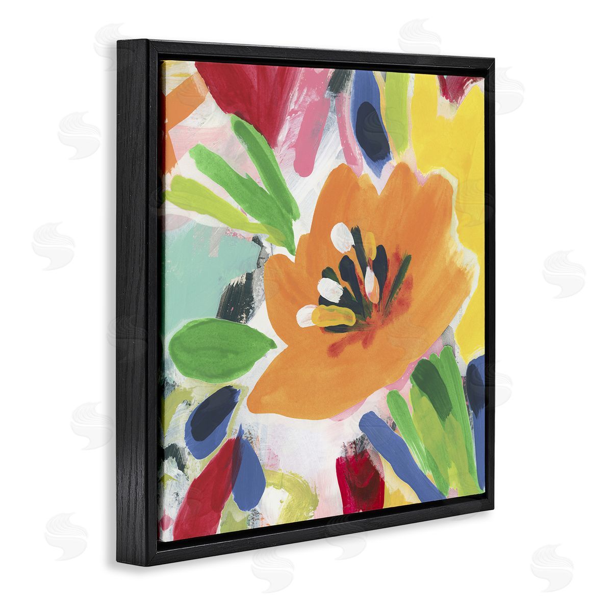 Vivid Orange Flower Impressions Black Floating Frame Canvas Wall Art, Home Decor by June Erica Vess