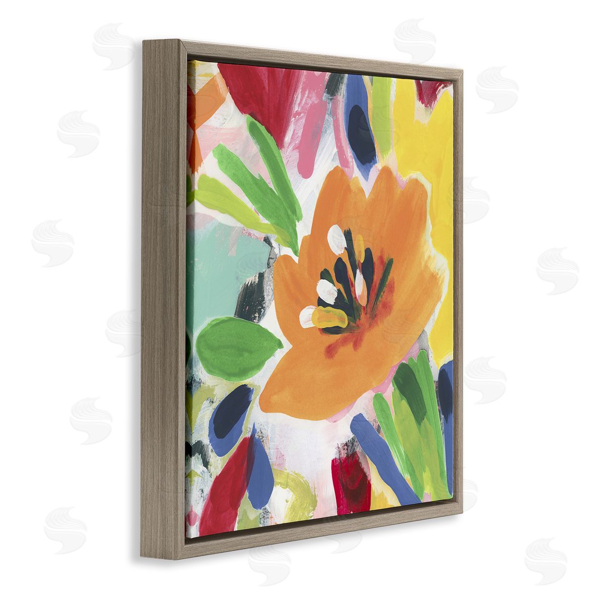 Vivid Orange Flower Impressions Brown Floating Frame Canvas Wall Art, Home Decor by June Erica Vess