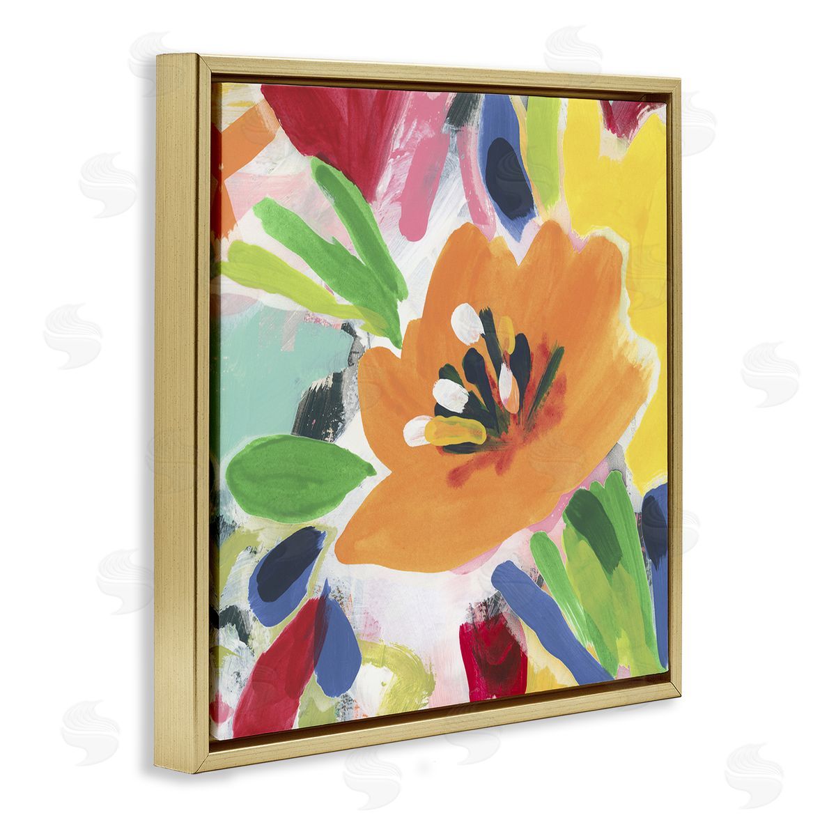 Vivid Orange Flower Impressions Gold Floating Frame Canvas Wall Art, Home Decor by June Erica Vess