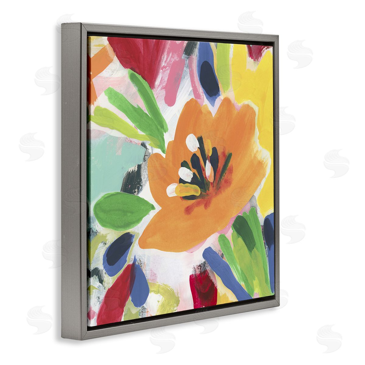 Vivid Orange Flower Impressions Grey Floating Frame Canvas Wall Art, Home Decor by June Erica Vess