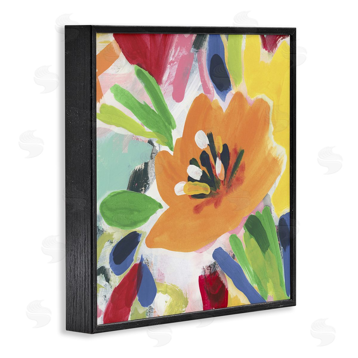 Vivid Orange Flower Impressions Black Frame Print Wall Art, Home Decor by June Erica Vess