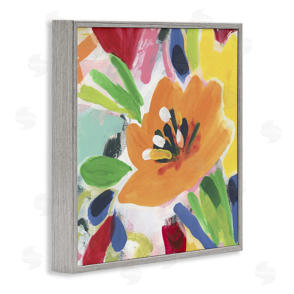 Vivid Orange Flower Impressions Grey Frame Print Wall Art, Home Decor by June Erica Vess