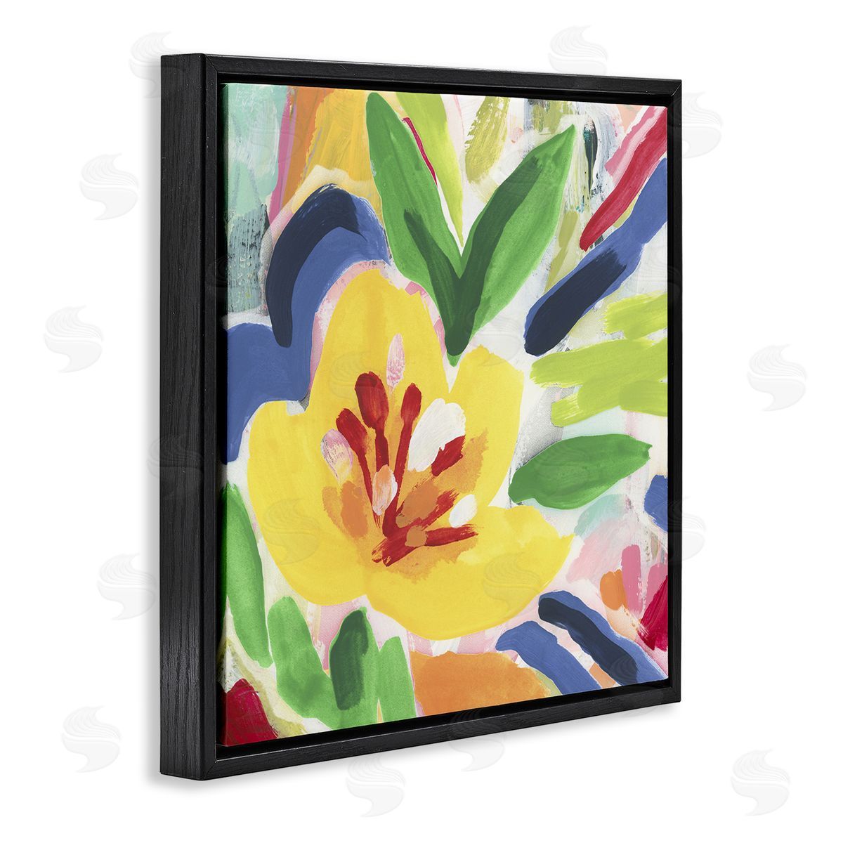 Vivid Lively Florals Black Floating Frame Canvas Wall Art, Home Decor by June Erica Vess