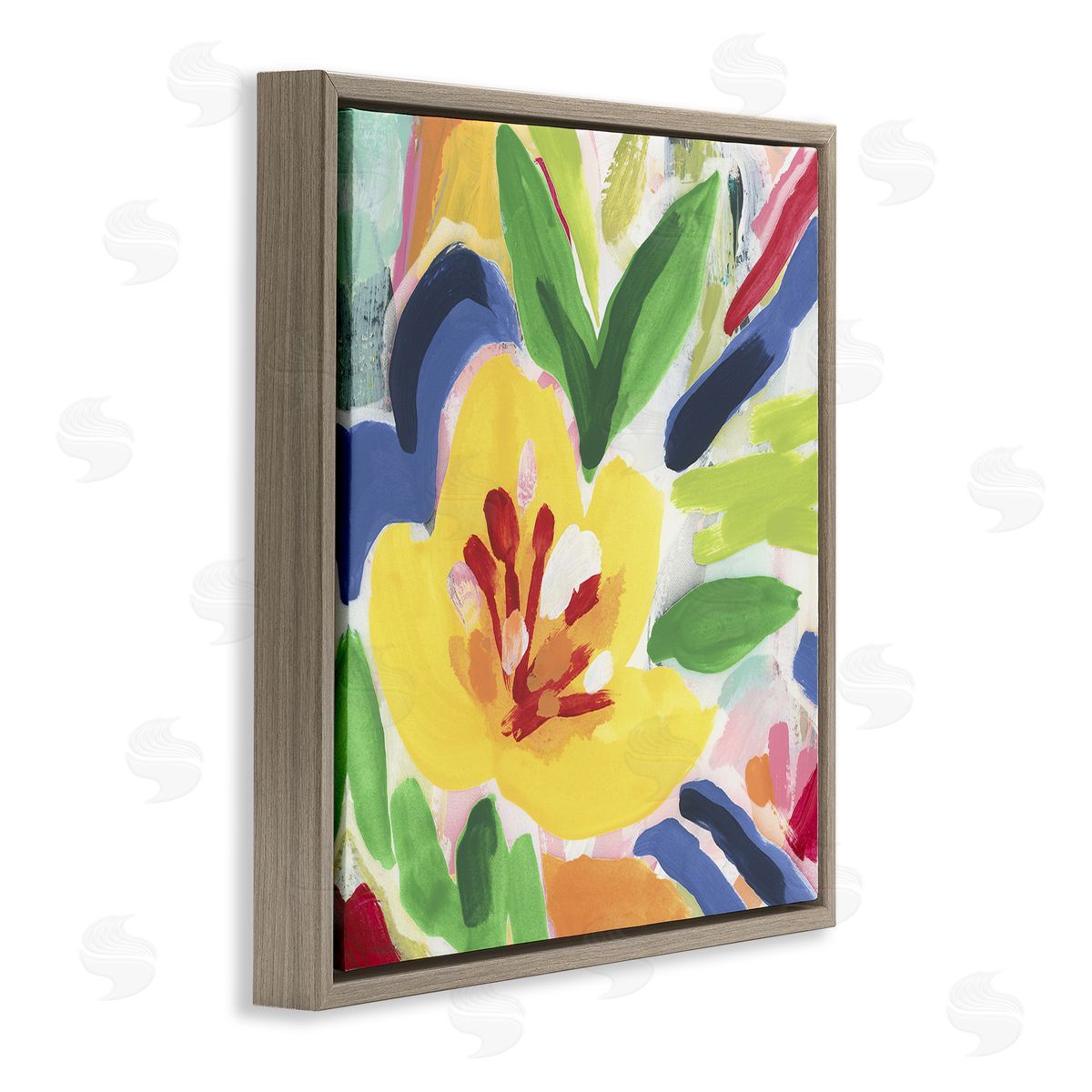 Vivid Lively Florals Brown Floating Frame Canvas Wall Art, Home Decor by June Erica Vess