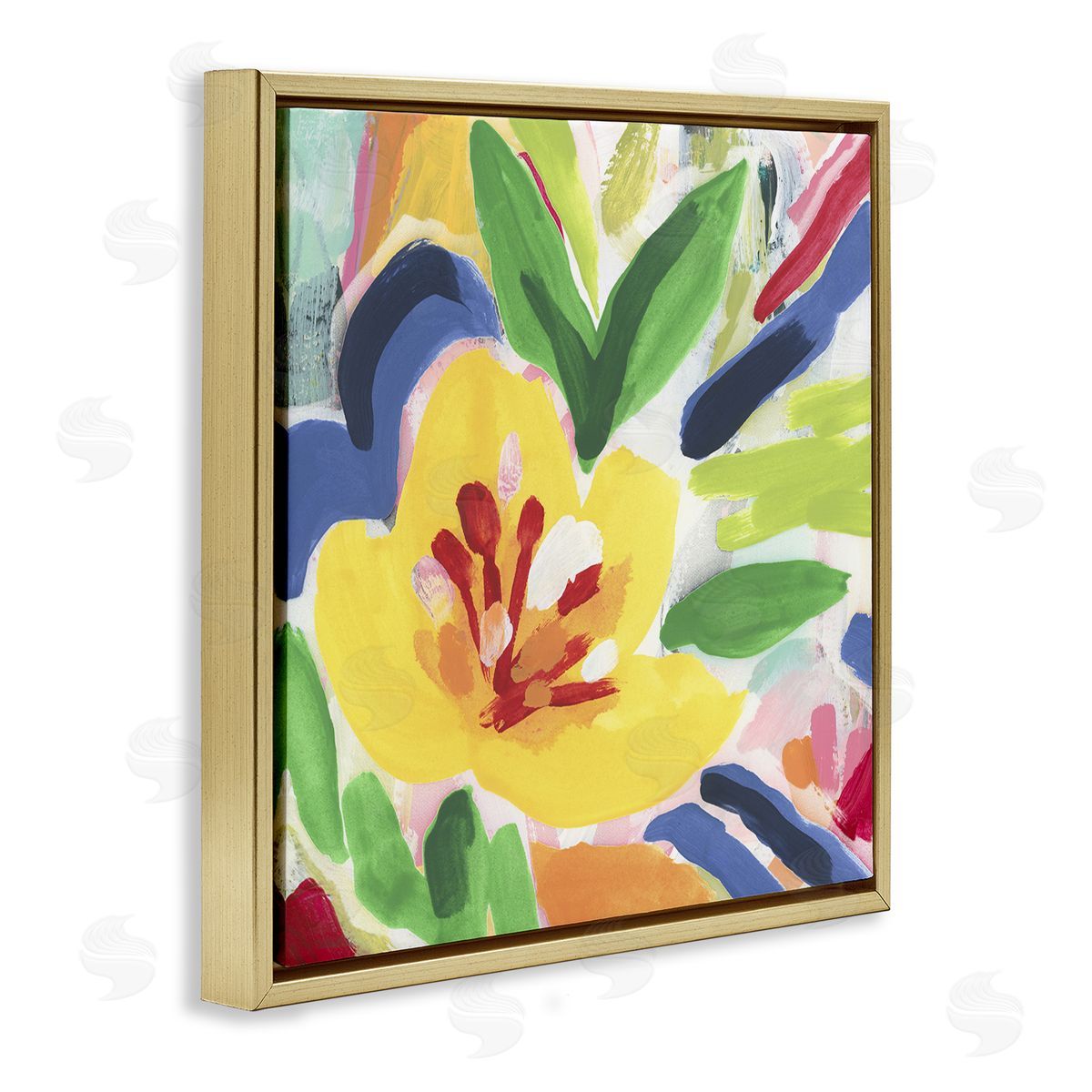 Vivid Lively Florals Gold Floating Frame Canvas Wall Art, Home Decor by June Erica Vess