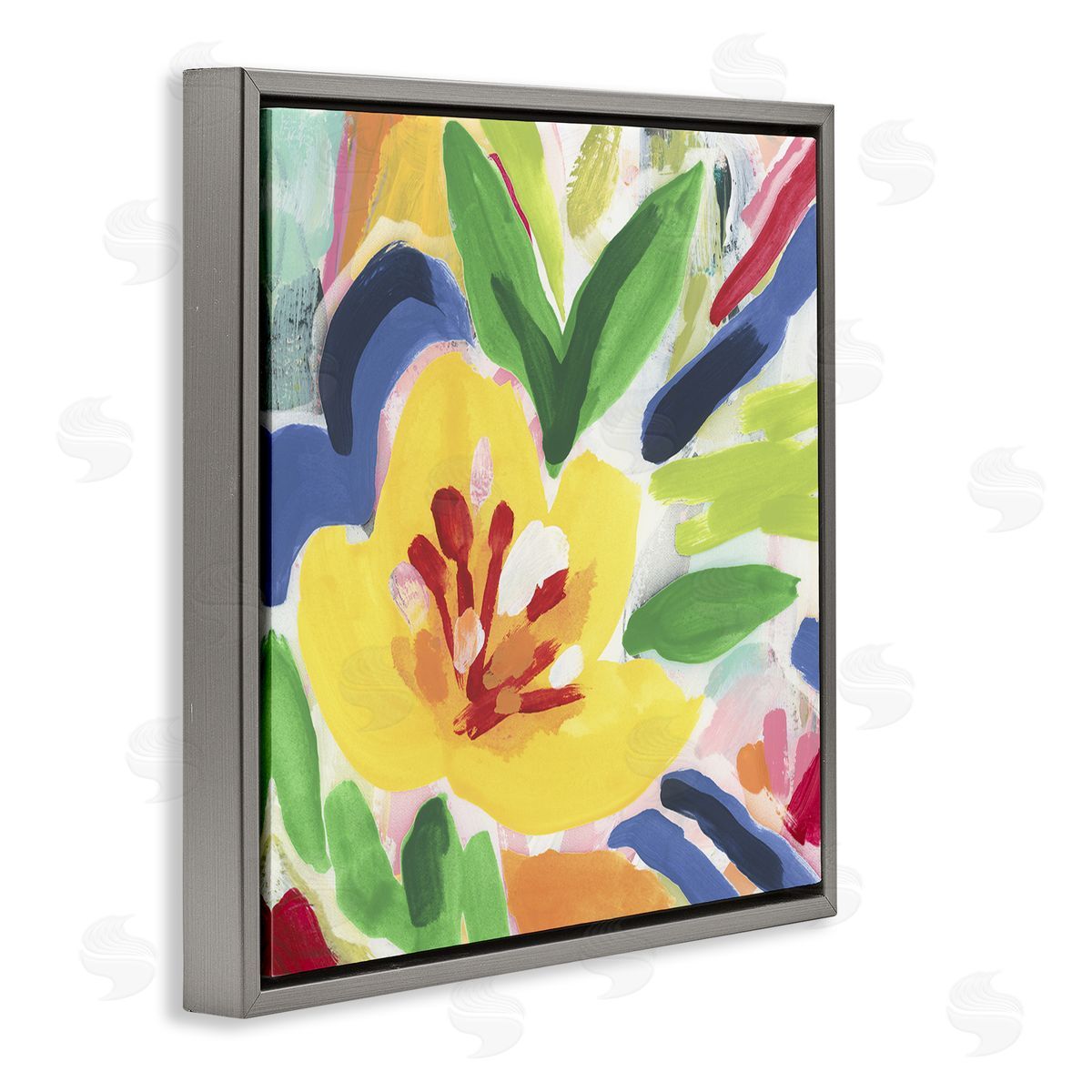 Vivid Lively Florals Grey Floating Frame Canvas Wall Art, Home Decor by June Erica Vess