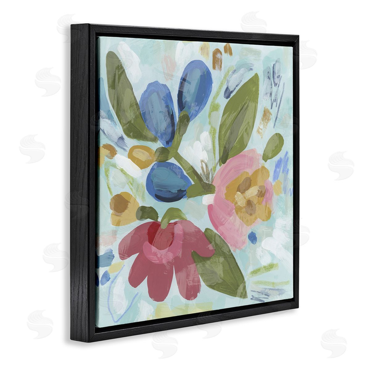 Bright Boho Flowers Black Floating Frame Canvas Wall Art, Home Decor by June Erica Vess