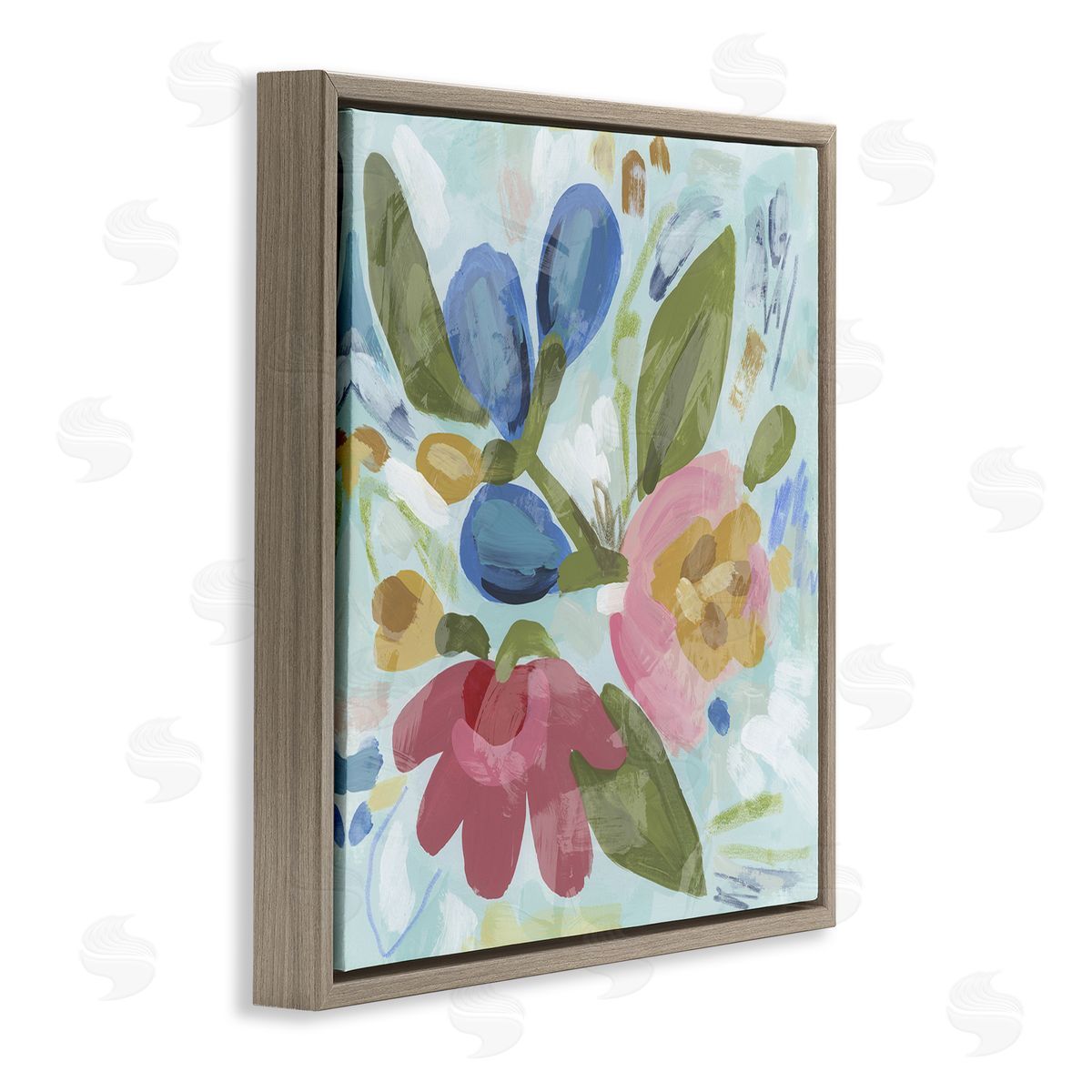 Bright Boho Flowers Brown Floating Frame Canvas Wall Art, Home Decor by June Erica Vess