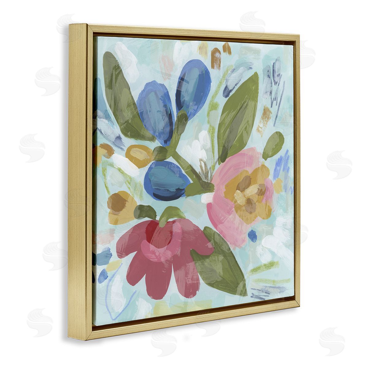 Bright Boho Flowers Gold Floating Frame Canvas Wall Art, Home Decor by June Erica Vess