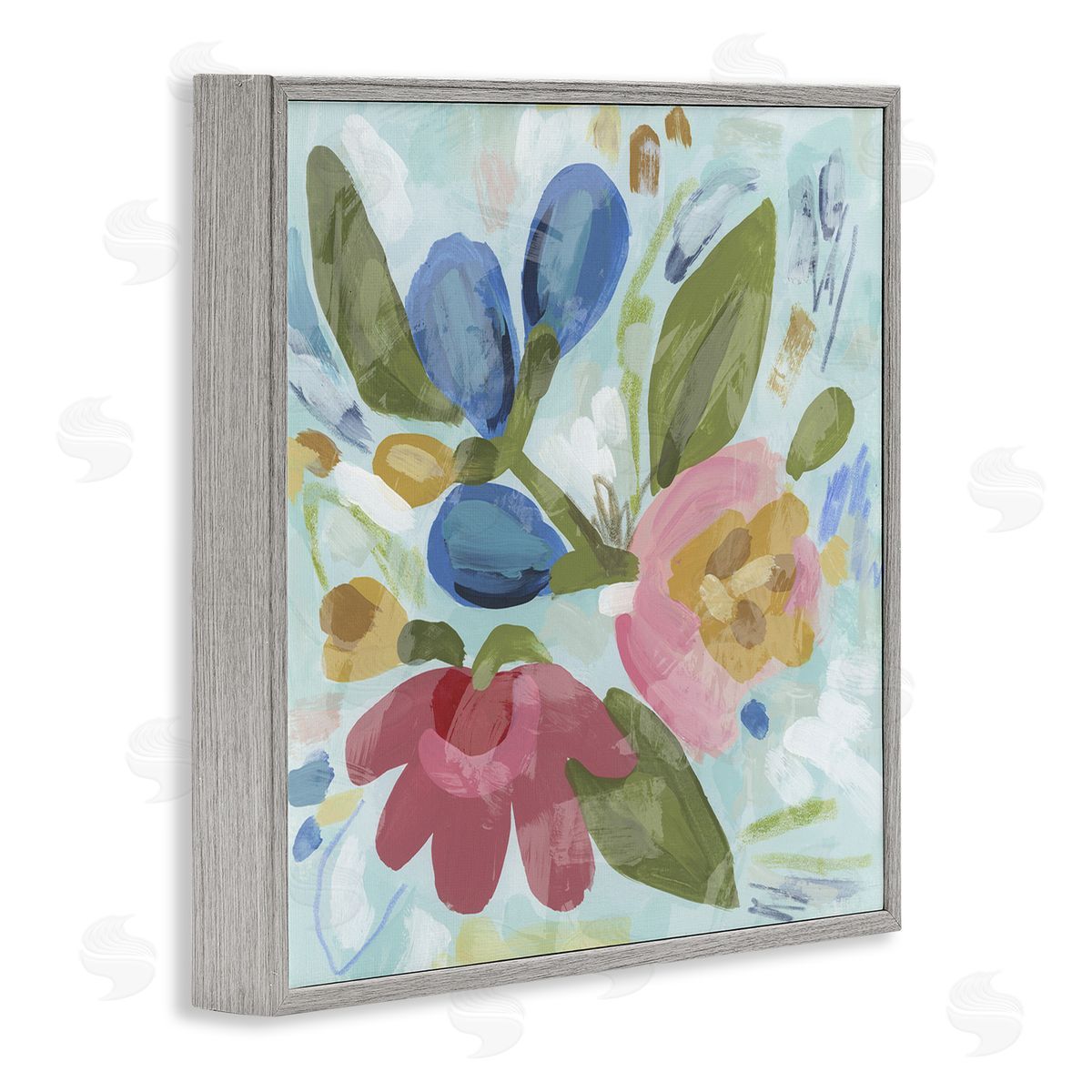 Bright Boho Flowers Grey Frame Print Wall Art, Home Decor by June Erica Vess