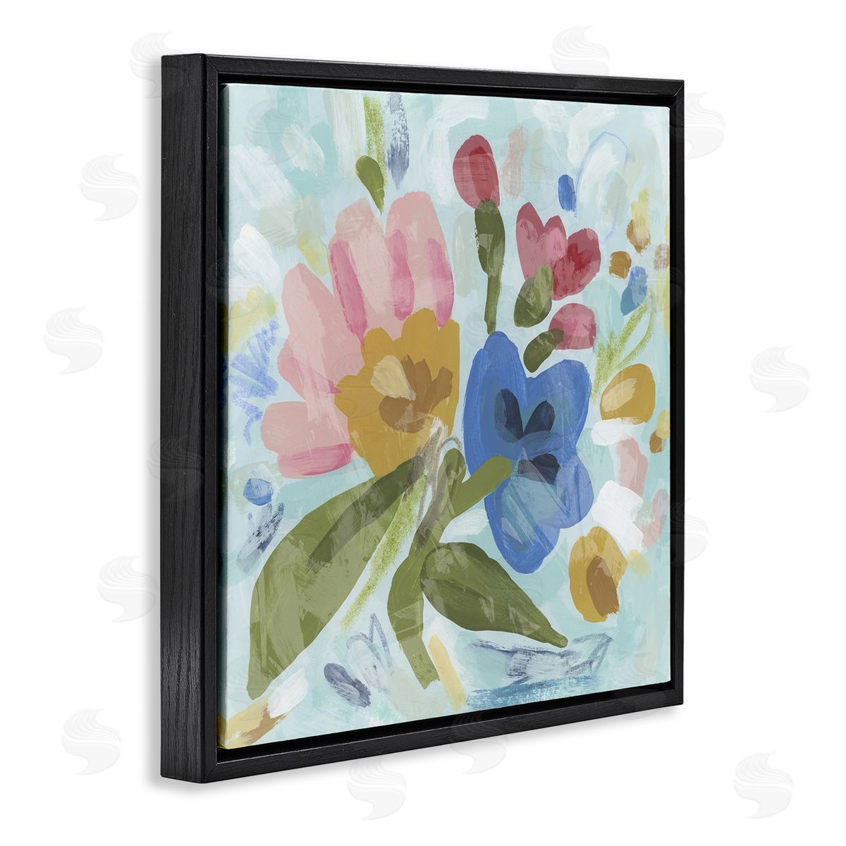 Stylish Pop Flowers Black Floating Frame Canvas Wall Art, Home Decor by June Erica Vess