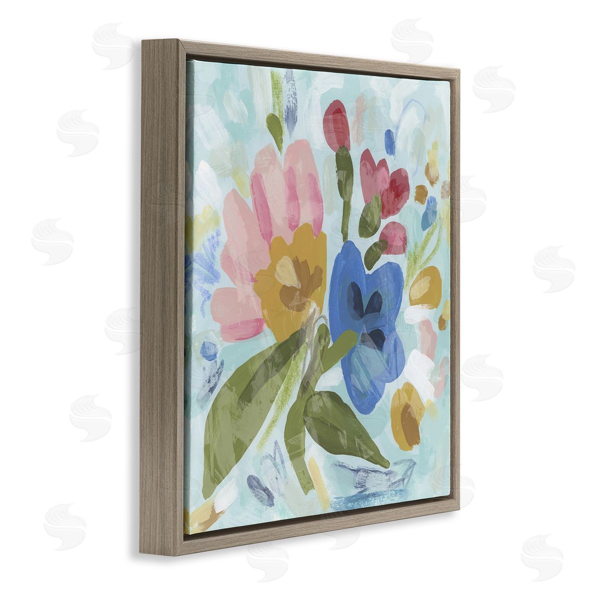 Stylish Pop Flowers Brown Floating Frame Canvas Wall Art, Home Decor by June Erica Vess