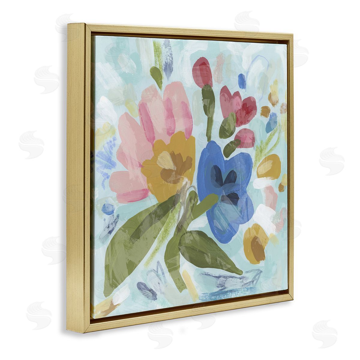 Stylish Pop Flowers Gold Floating Frame Canvas Wall Art, Home Decor by June Erica Vess