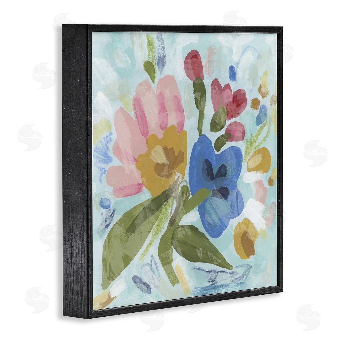 Stylish Pop Flowers Black Frame Print Wall Art, Home Decor by June Erica Vess
