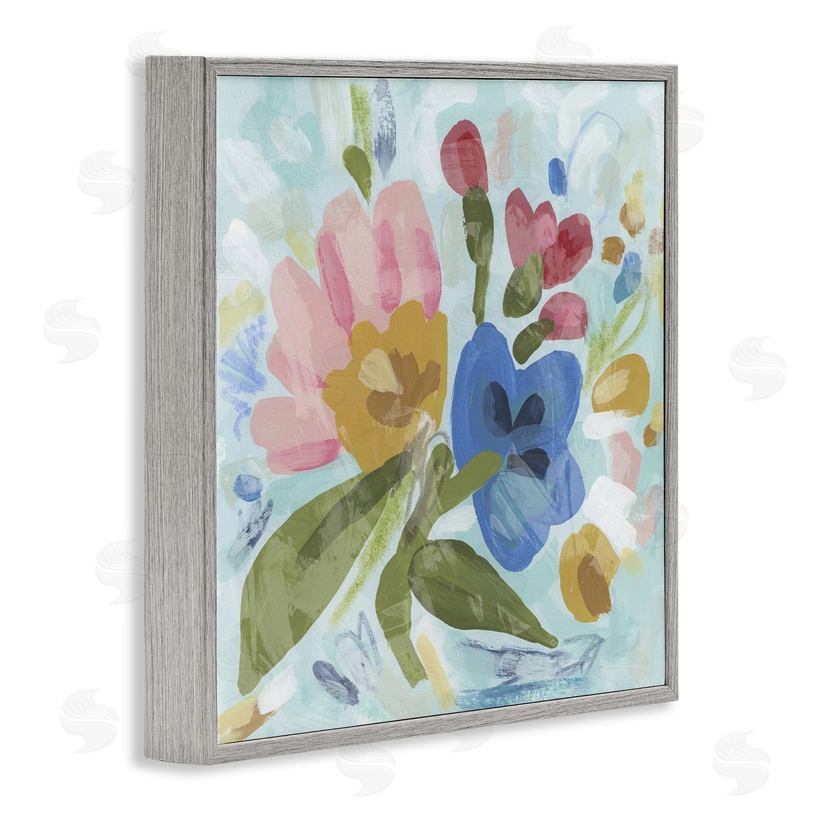 Stylish Pop Flowers Grey Frame Print Wall Art, Home Decor by June Erica Vess