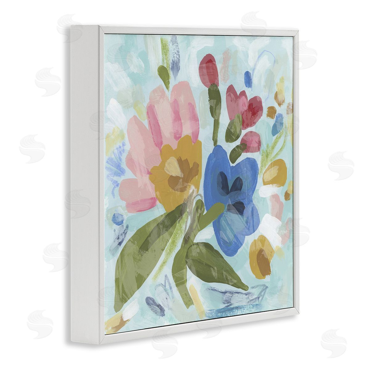 Stylish Pop Flowers White Frame Print Wall Art, Home Decor by June Erica Vess