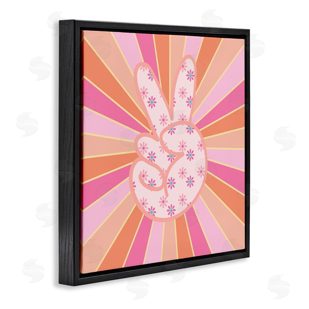 Beaming Peace Sign Hand Black Floating Frame Canvas Wall Art, Home Decor by Jesse Keith