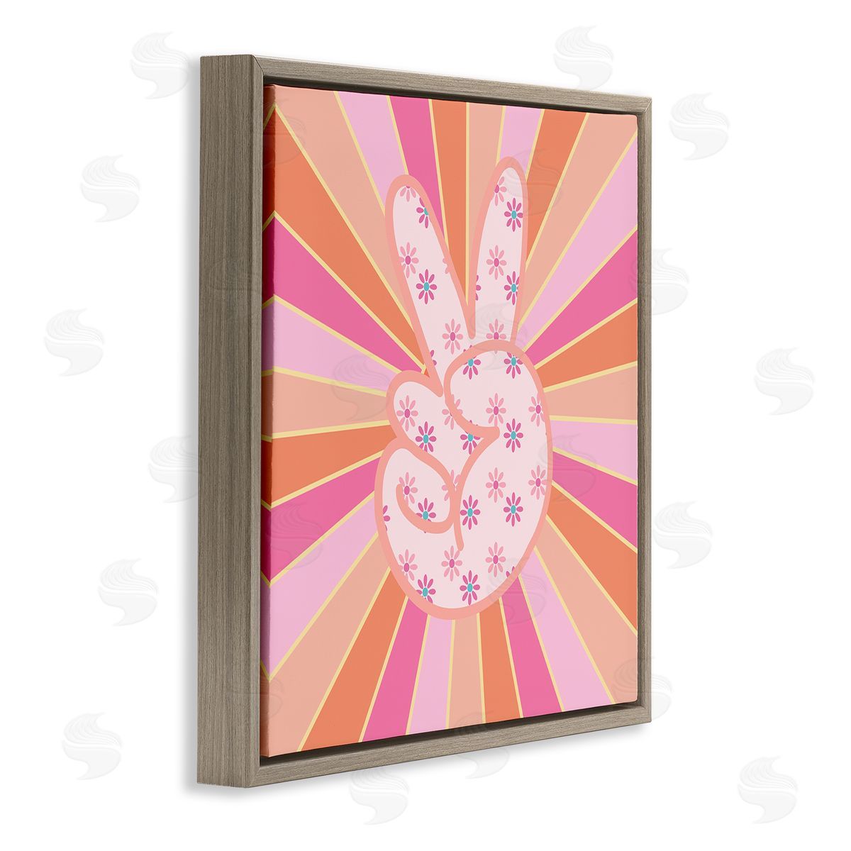Beaming Peace Sign Hand Brown Floating Frame Canvas Wall Art, Home Decor by Jesse Keith