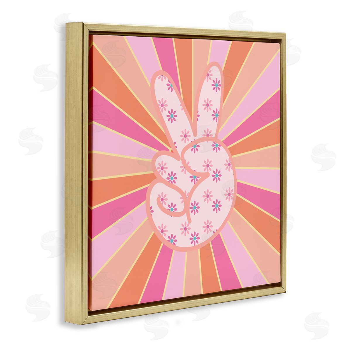 Beaming Peace Sign Hand Gold Floating Frame Canvas Wall Art, Home Decor by Jesse Keith
