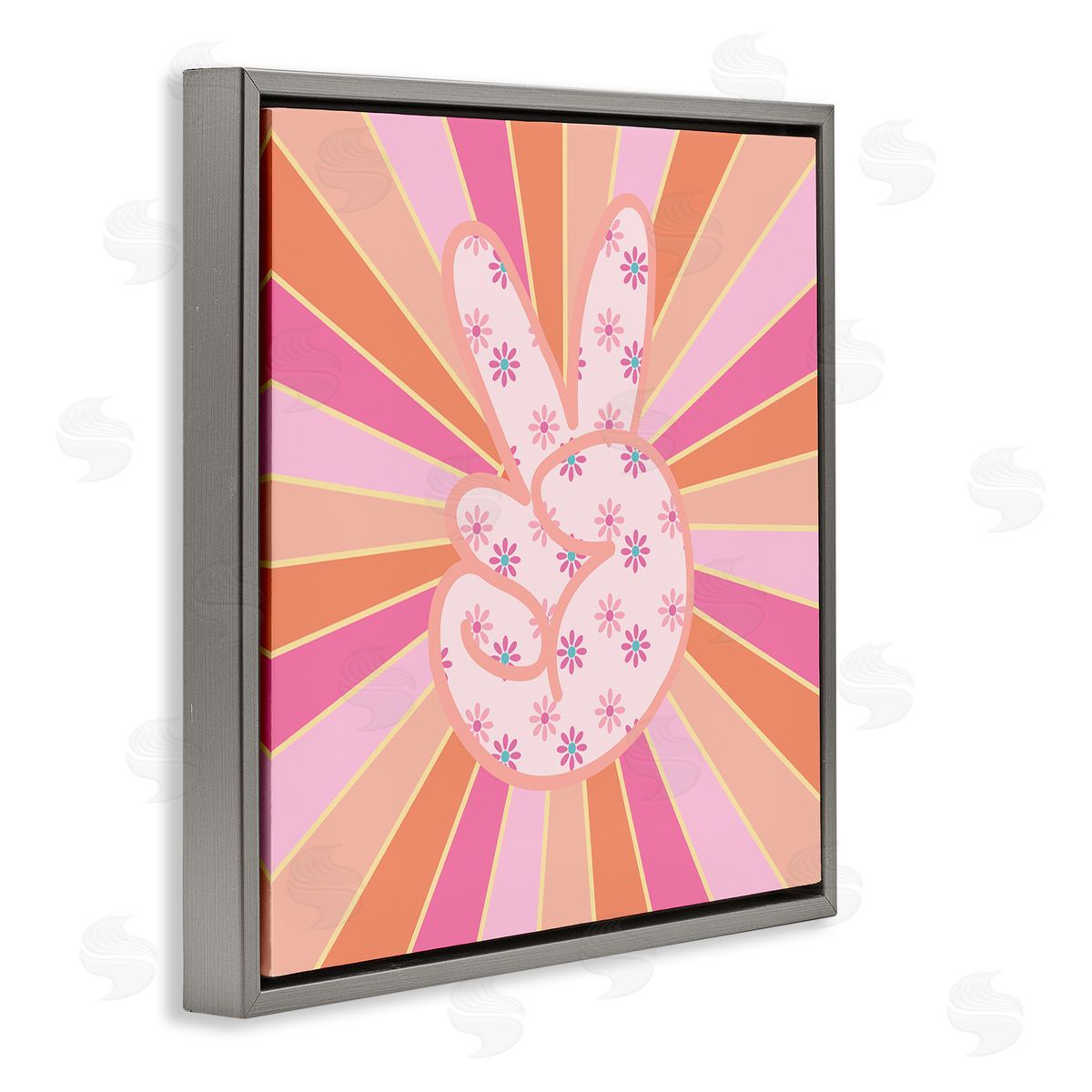 Beaming Peace Sign Hand Grey Floating Frame Canvas Wall Art, Home Decor by Jesse Keith