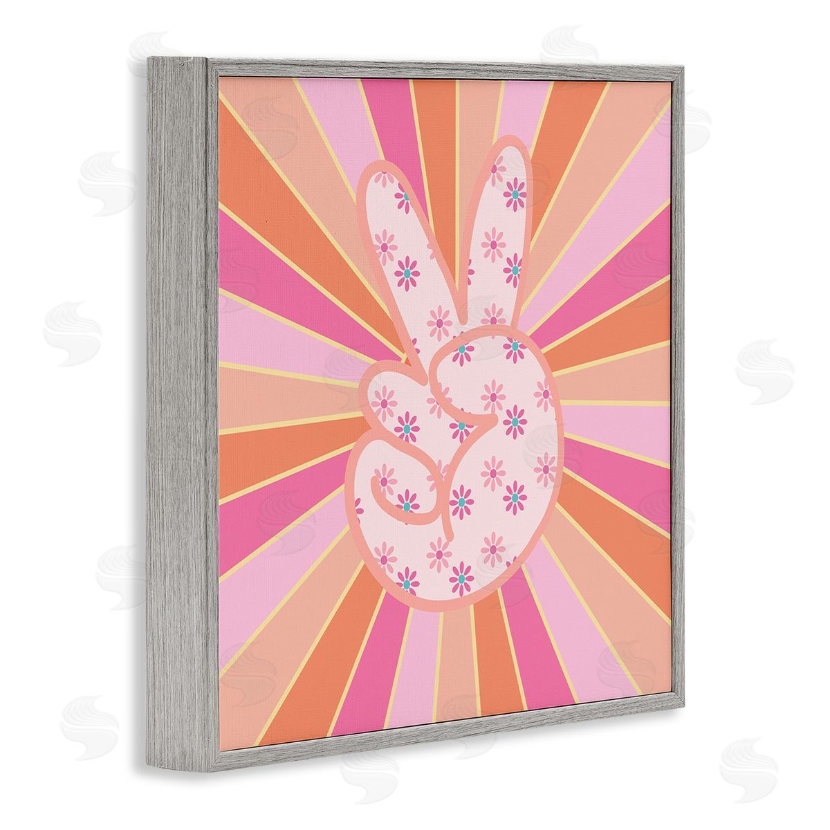 Beaming Peace Sign Hand Grey Frame Print Wall Art, Home Decor by Jesse Keith