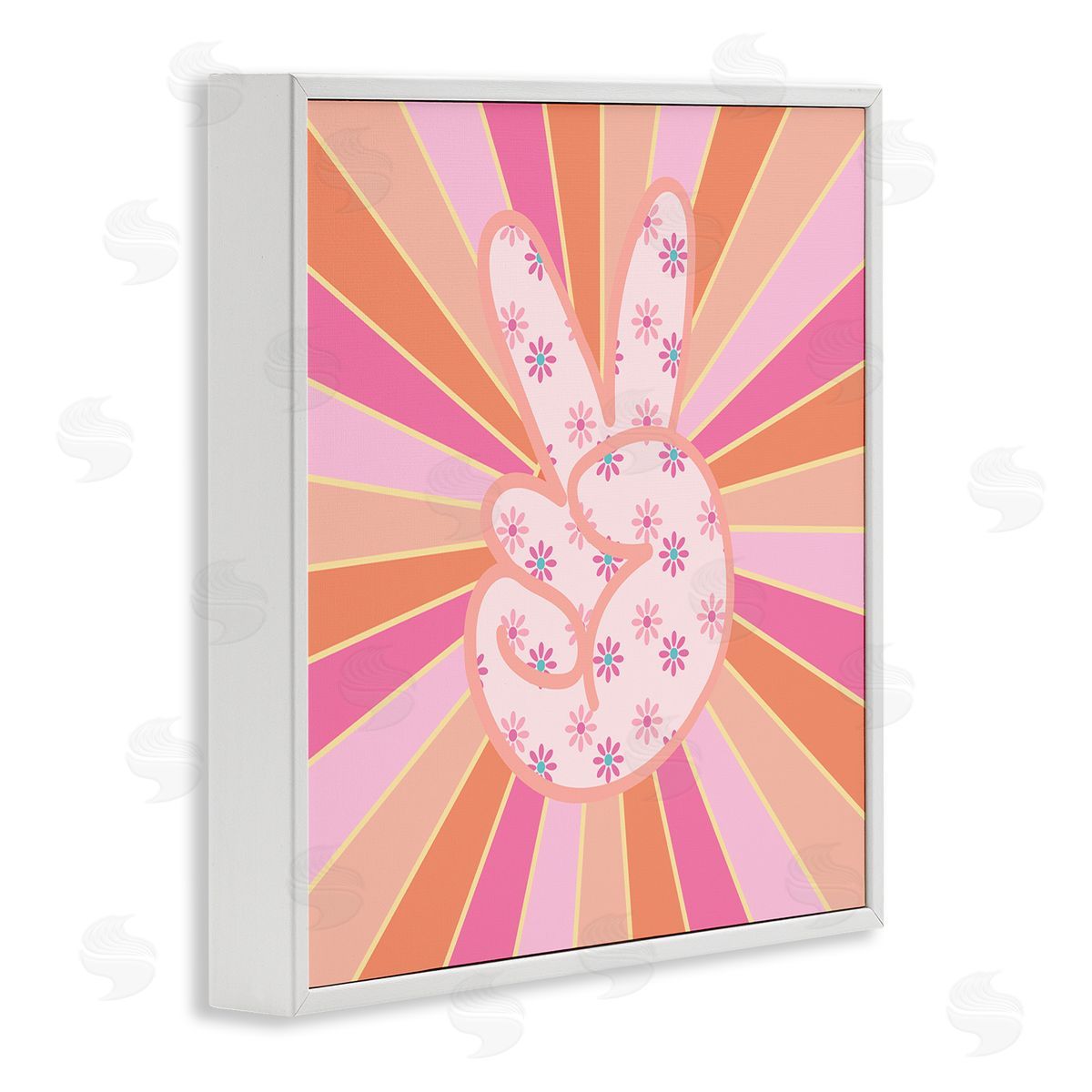 Beaming Peace Sign Hand White Frame Print Wall Art, Home Decor by Jesse Keith