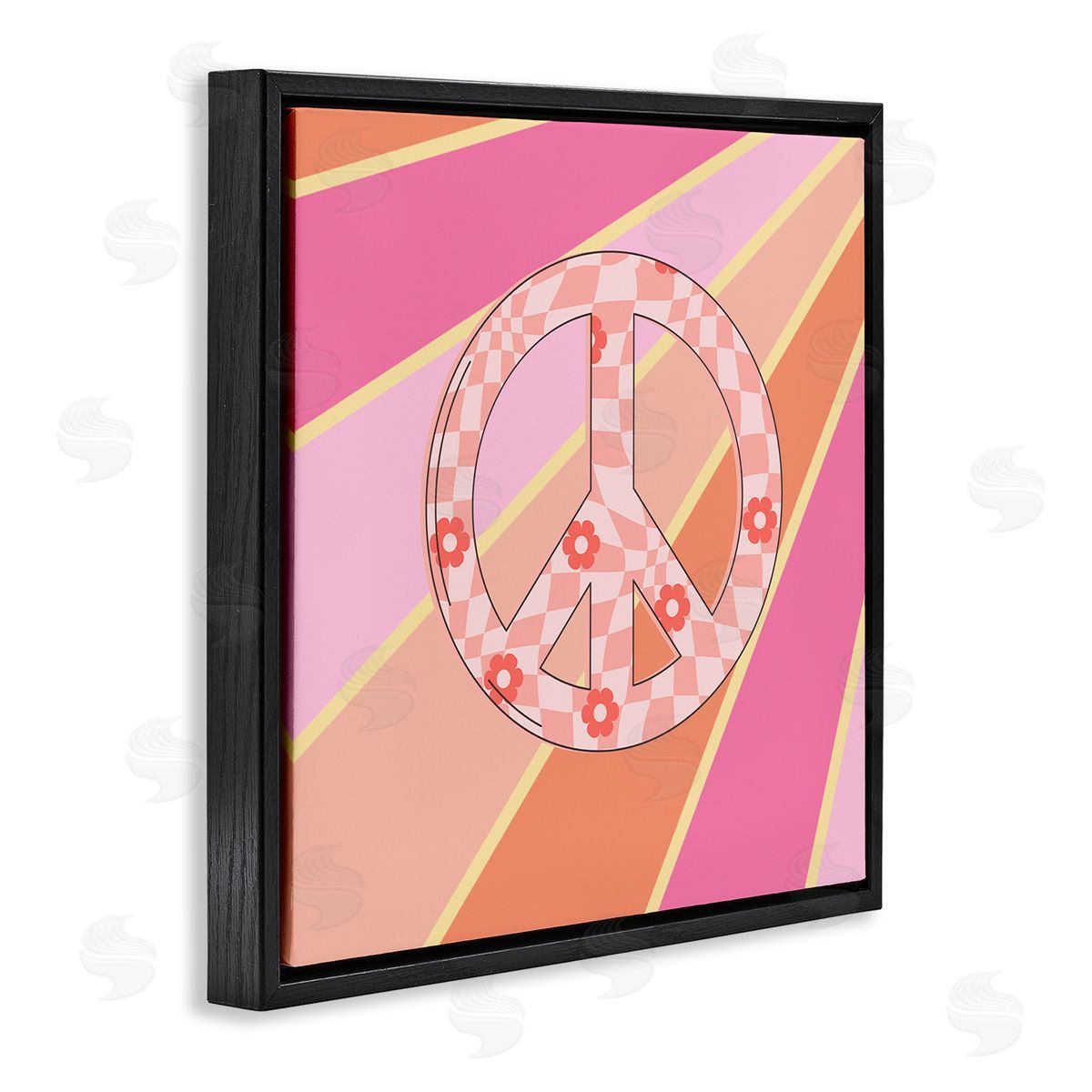 Beaming Floral Peace Symbol Black Floating Frame Canvas Wall Art, Home Decor by Jesse Keith