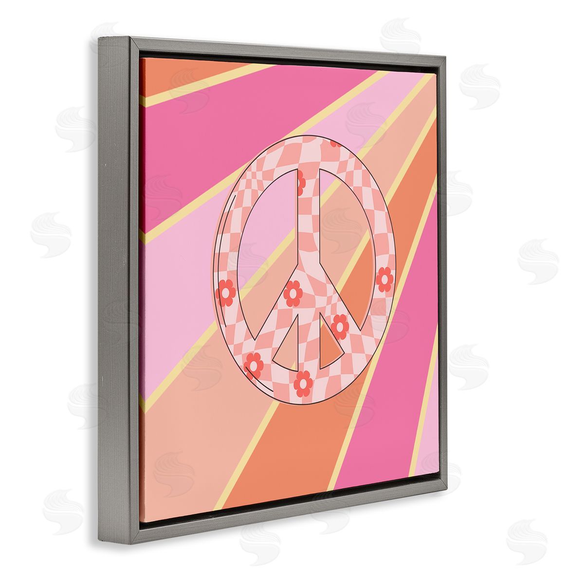 Beaming Floral Peace Symbol Grey Floating Frame Canvas Wall Art, Home Decor by Jesse Keith