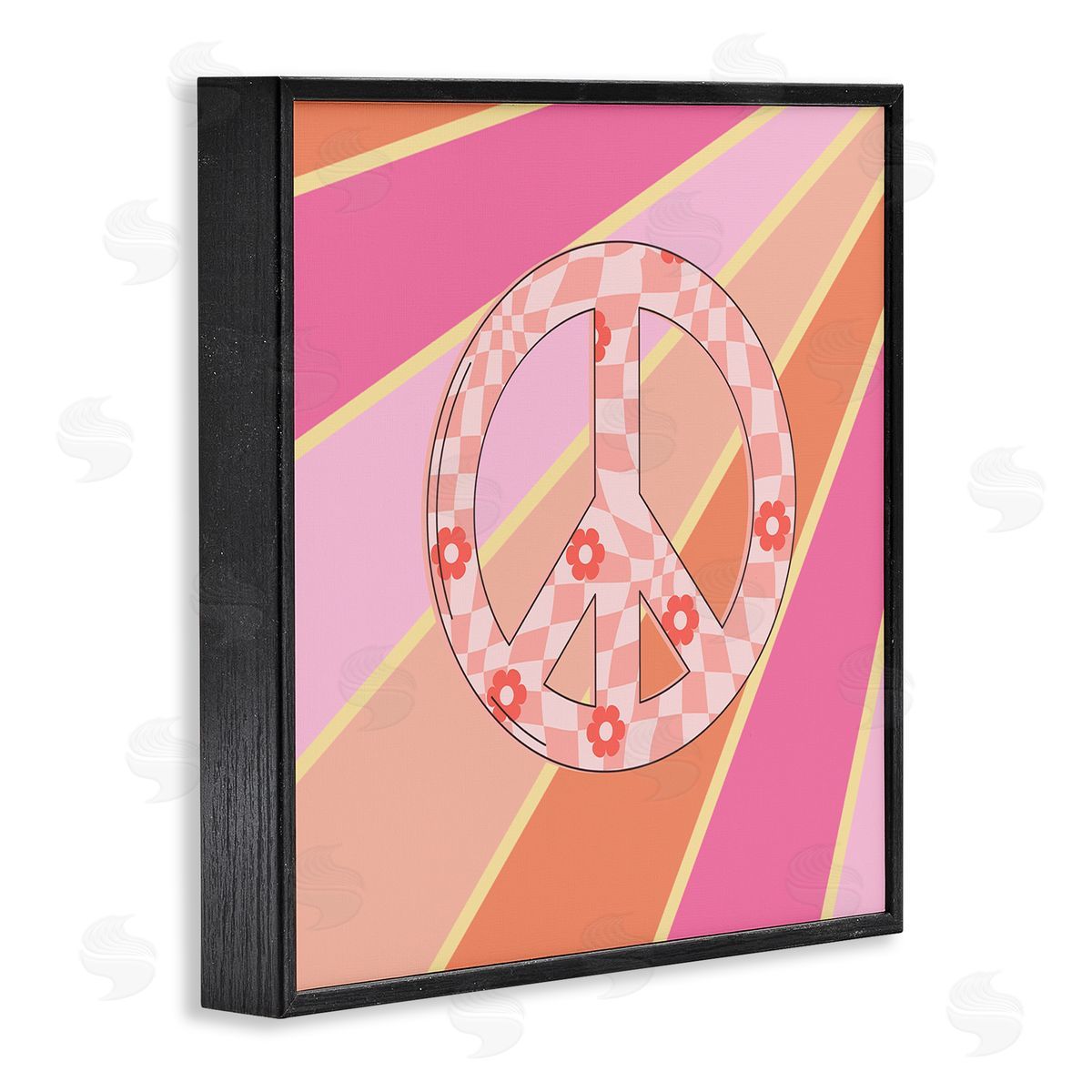 Beaming Floral Peace Symbol Black Frame Print Wall Art, Home Decor by Jesse Keith
