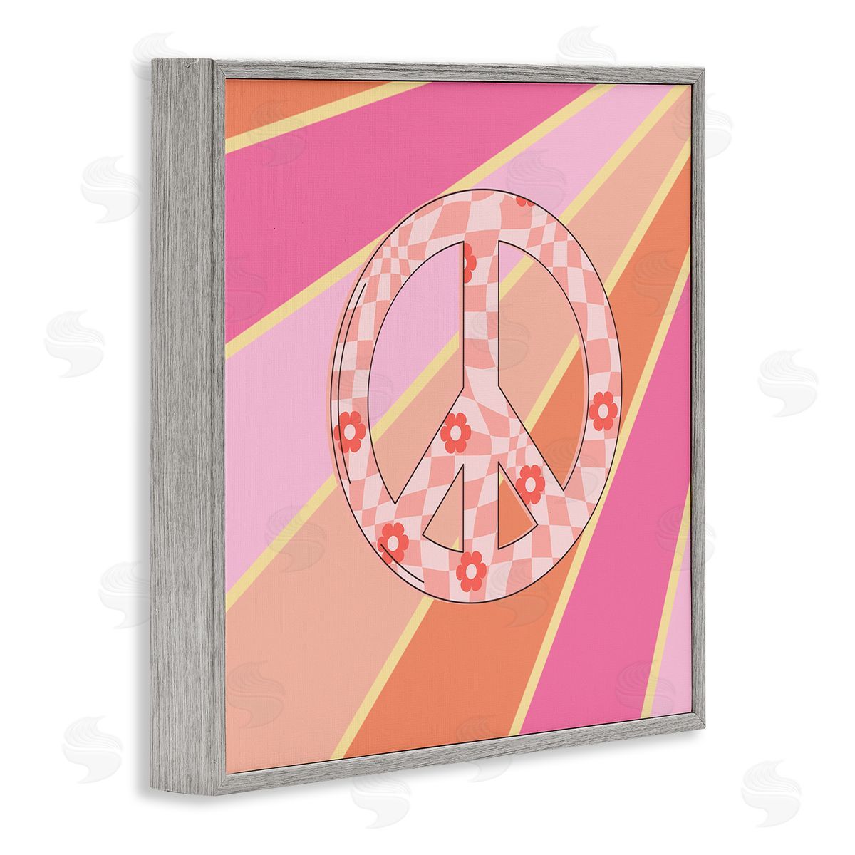 Beaming Floral Peace Symbol Grey Frame Print Wall Art, Home Decor by Jesse Keith