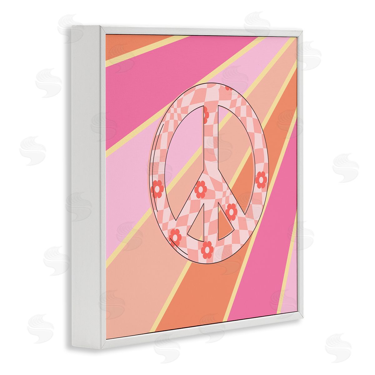 Beaming Floral Peace Symbol White Frame Print Wall Art, Home Decor by Jesse Keith