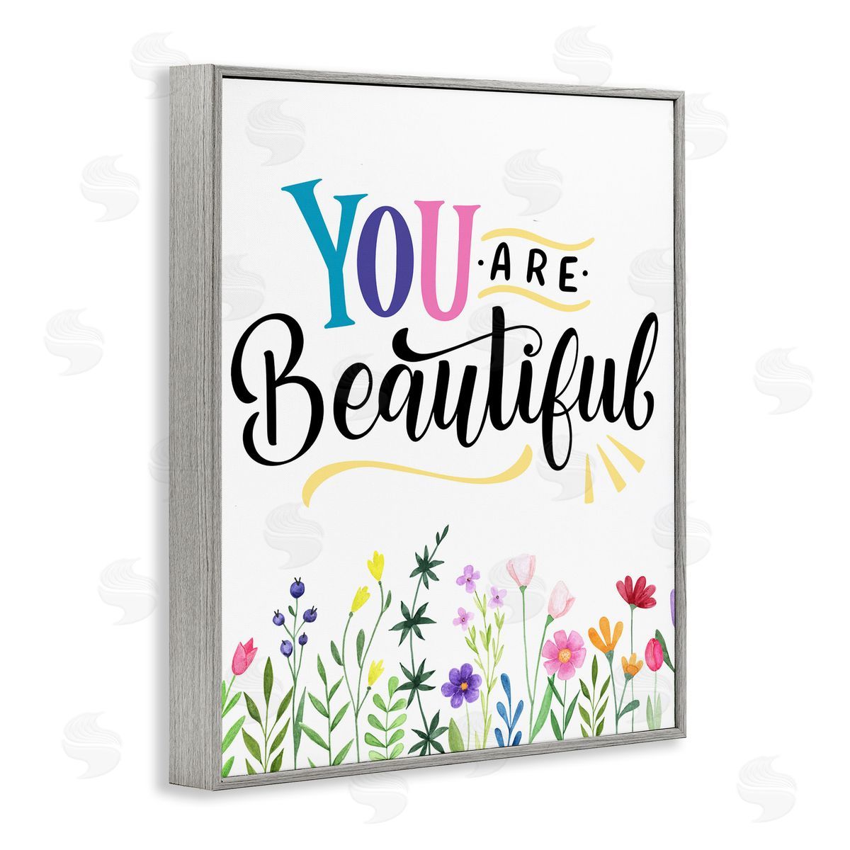 You Are Beautiful Encouragement Grey Frame Print Wall Art, Home Decor by Kim Allen