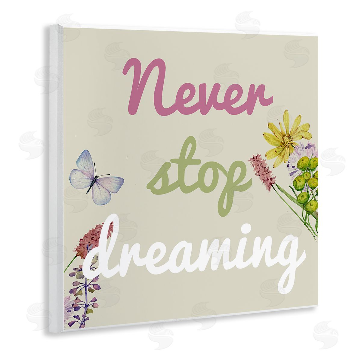 Never Stop Dreaming with Florals Wood Plaque Wall Art, Home Decor by Kim Allen