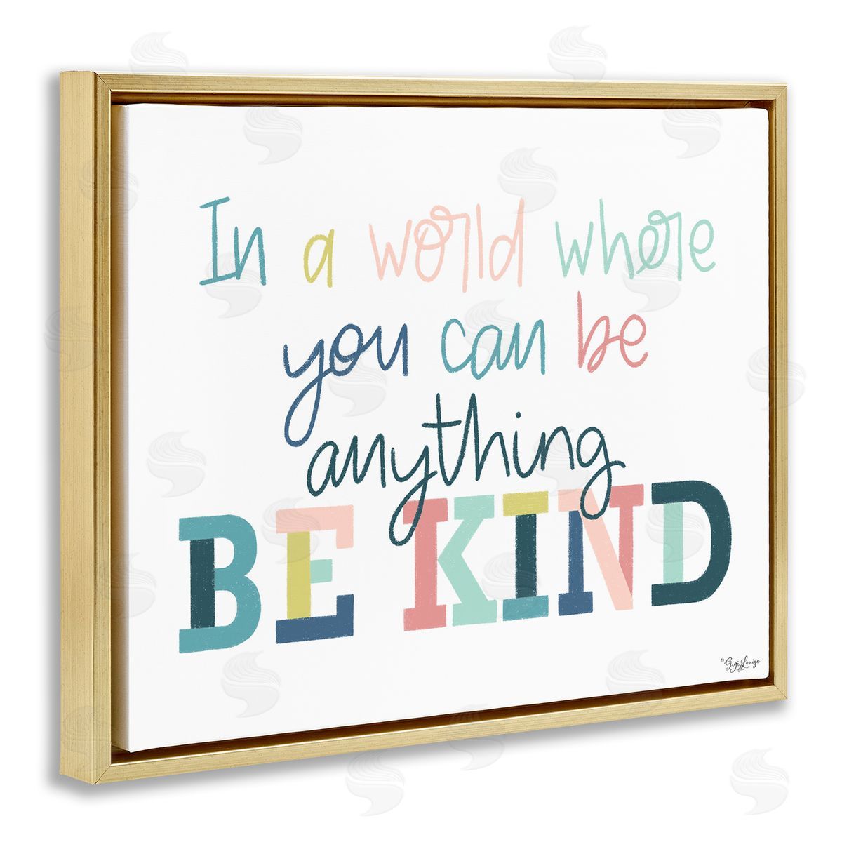Be Kind In A World Gold Floating Frame Canvas Wall Art, Home Decor by Gigi Louise