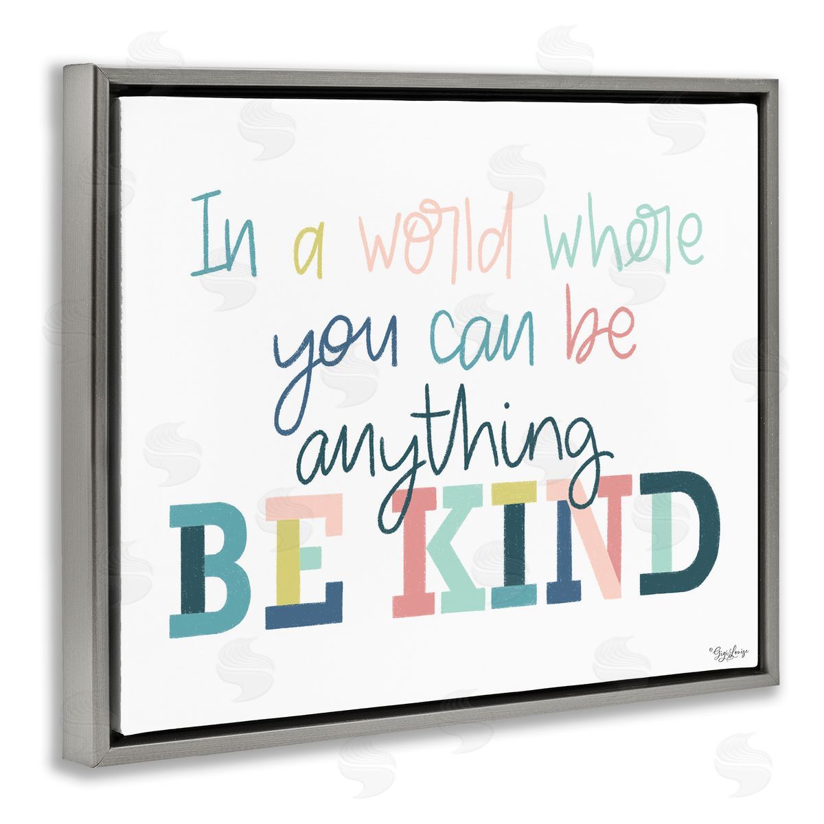 Be Kind In A World Grey Floating Frame Canvas Wall Art, Home Decor by Gigi Louise