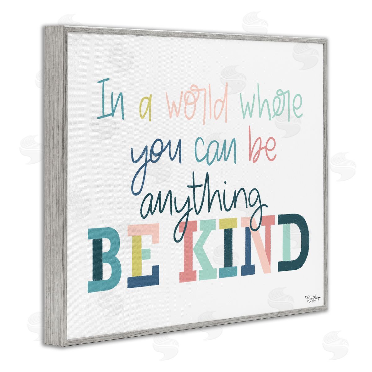 Be Kind In A World Grey Frame Print Wall Art, Home Decor by Gigi Louise